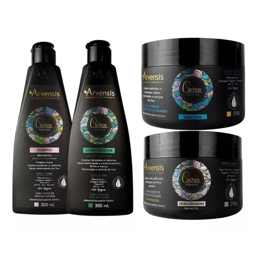 Kit Arvensis Cachos Shampoo Condicionador Geleia Máscara