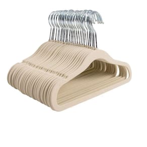 Kit 100 Cabides Veludo Ultrafinos Antideslizantes Slim Bege