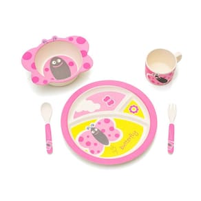 Kit alimentação infantil fibra de bambu estampa borboletinha