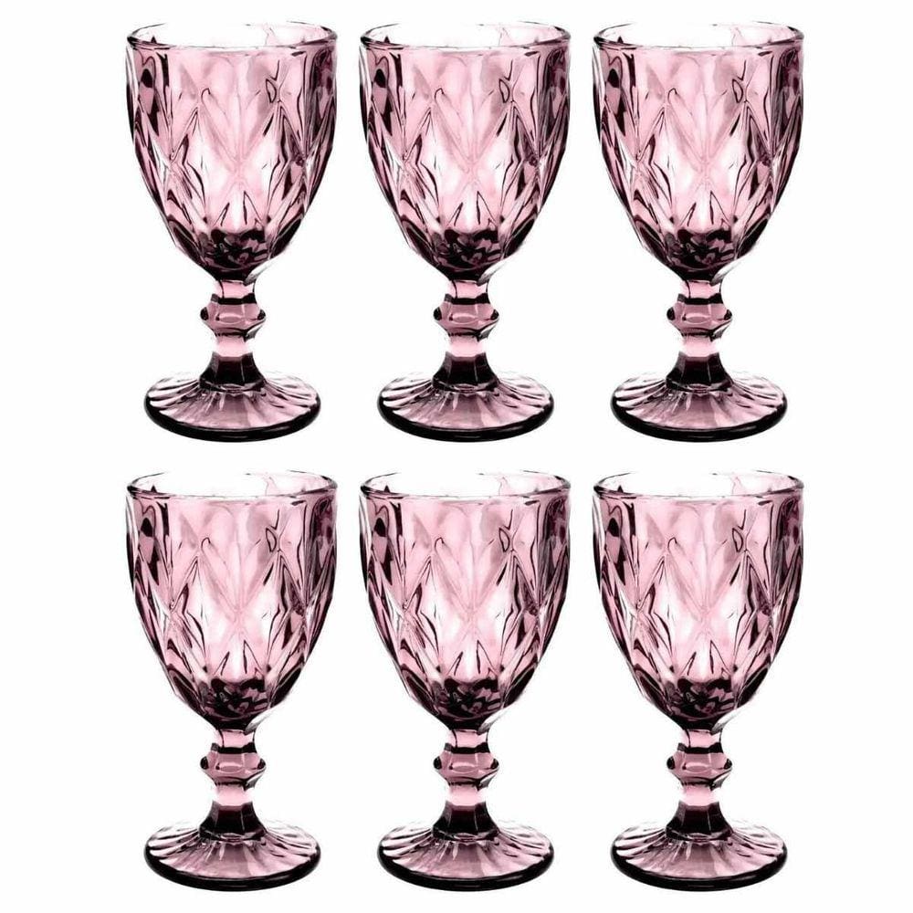 Jogo De Taças 6 Peças 325Ml Em Vidro Diamond Lyor Lilas