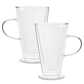 Jogo 2 Canecas De Vidro Parede Dupla Grande Café Chá 385Ml