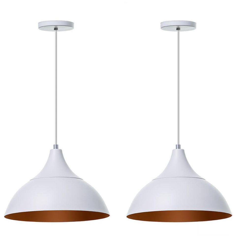 Lustre Pendente Panamá Branco Com Cobre - Kit 2 Unidades