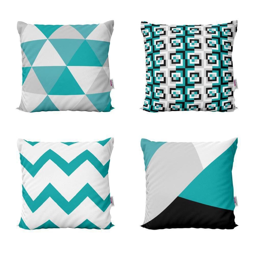 Kit 4 Almofadas Decorativas Azul Turquesa Para Sofá 40X40Cm