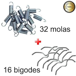 Kit 32 Molas Jump + 16 Ganchos Bigodes Para Cama Elástica