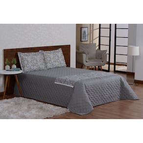 Jogo De Cama Cinza Completo Com Xale Valencia 5 Peças Casal