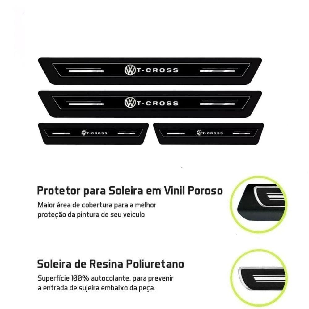 Kit Soleira Resinada Proteção Porta Volkswagen T-Cross Preto