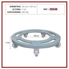 Suporte De Alumínio Redondo Com Rodízios Gel Para Vaso 40 Cm