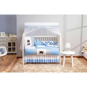 Kit Berço Menino Urso Principe Azul Claro 14 Peças Saia Box