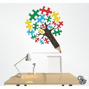 Adesivo Para Escolas E Pedagogia Árvore Lápis Quebra Cabeça