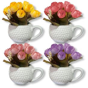 Kit 4 Vaso De Porcelana Mini Arranjo De Flores Artificiais
