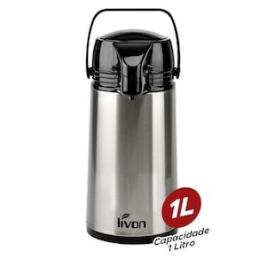 Garrafa Térmica Inox Bomba De Pressão 1L Com Alça