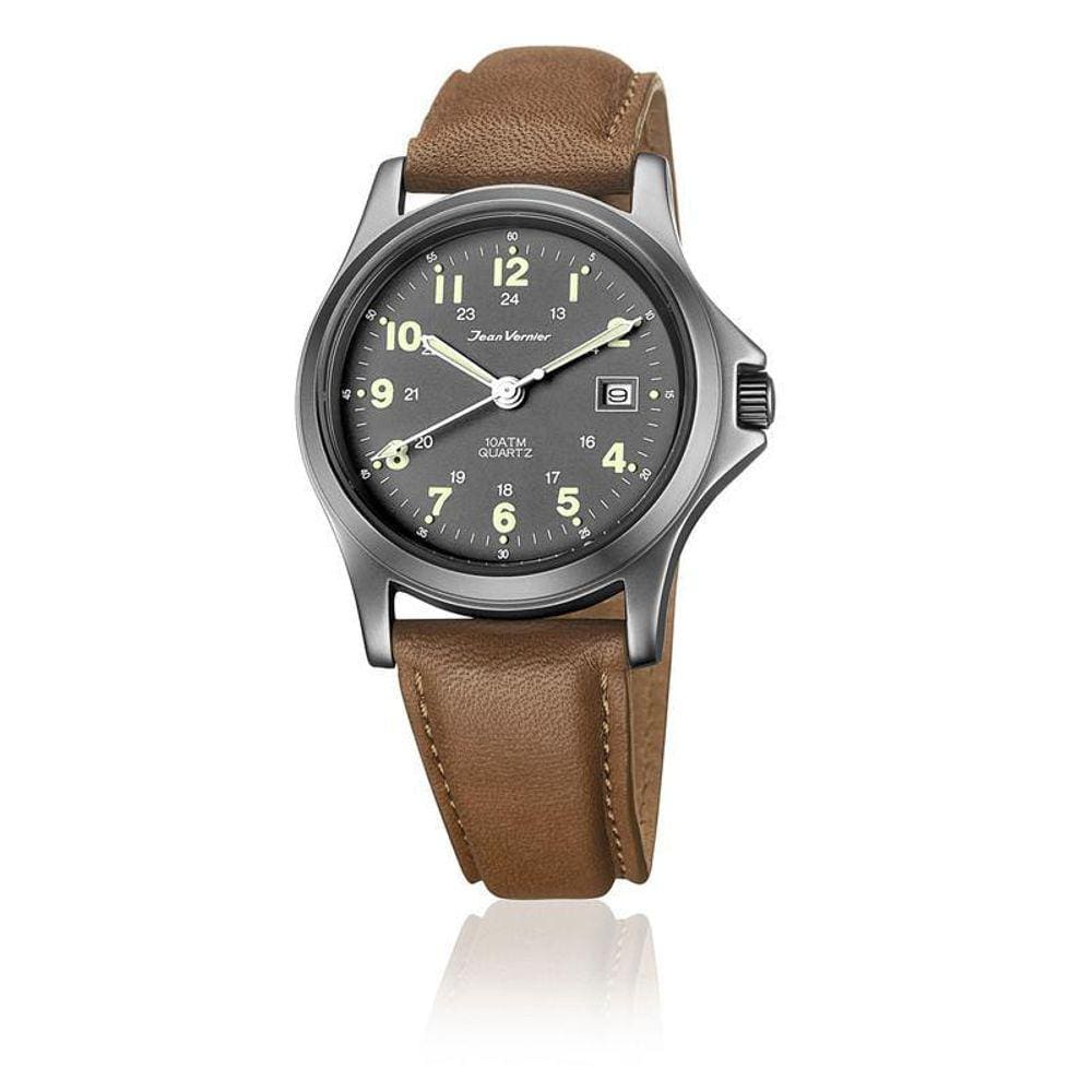 Relógio De Pulso Jean Vernier Masculino Couro Marrom Jv01331