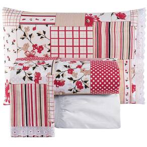Jogo De Cama Casal Fascínio Algodão 04 Pçs Patchwork/Branco