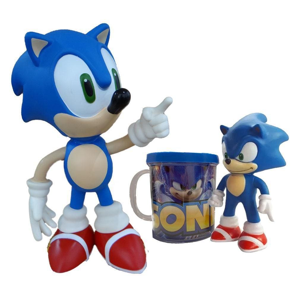 Boneco Sonic Vermelho Collection Com Caneca Personalizada - Super