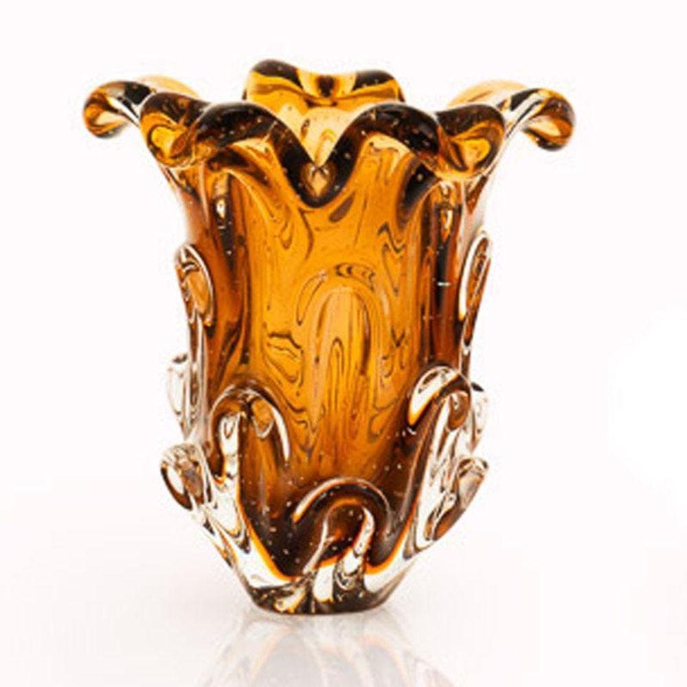 Vaso Em Cristal Murano Marrom - São Marcos 18Cm