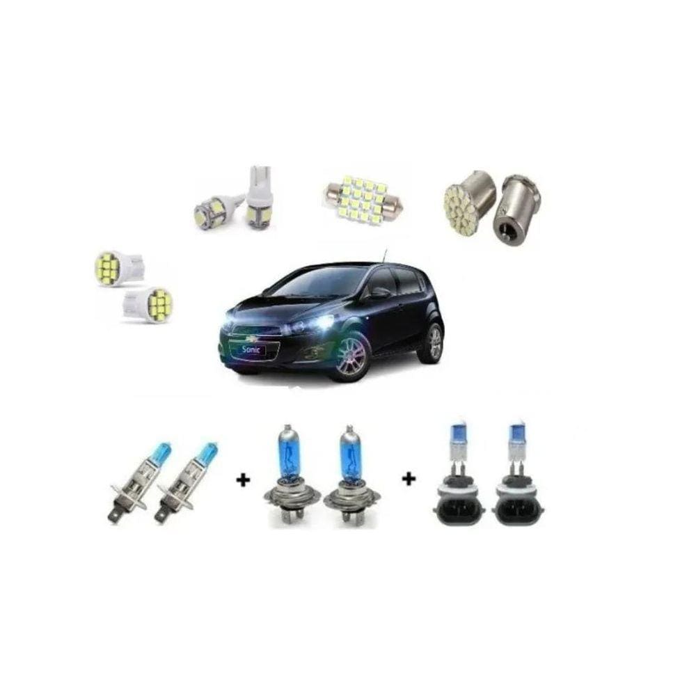 Kit Led + Lâmpada Super Branca Sonic Farol Alto Milha 55W