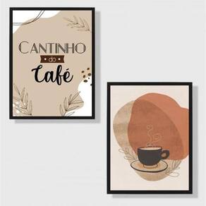 Kit 2 Quadros Cantinho Do Café Abstrato 33X24Cm Vidro Preta