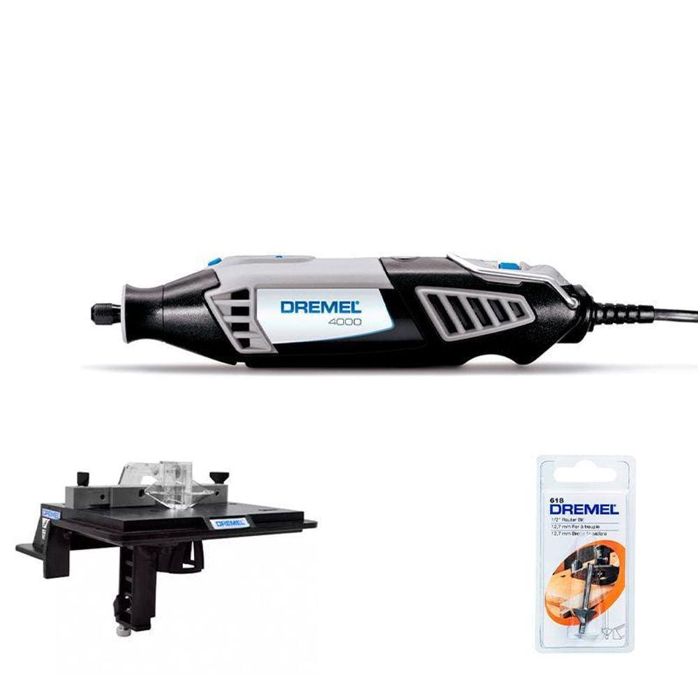 Kit Micro Retifica Dremel 4000 220V + Suporte Tupia De Mesa 231 + Fresa 618 Para Chanfrar 1/2