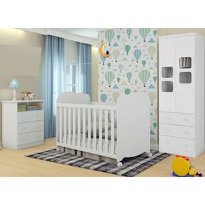 Quarto de Bebê Completo Cômoda Smim Guarda Roupa Uli 2 Portas Berço Americano Uli Peroba