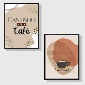 Kit 2 Quadros Cantinho Do Café Abstrato Marrom 33X24Cm