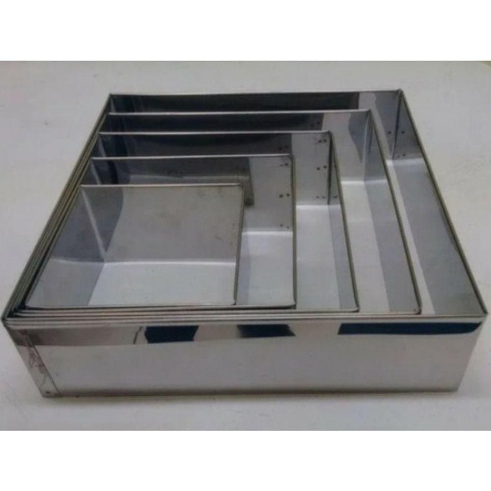 Kit Aro Cortador Quadrado Para Bolo Com 5 Peças Inox 8cm Alt