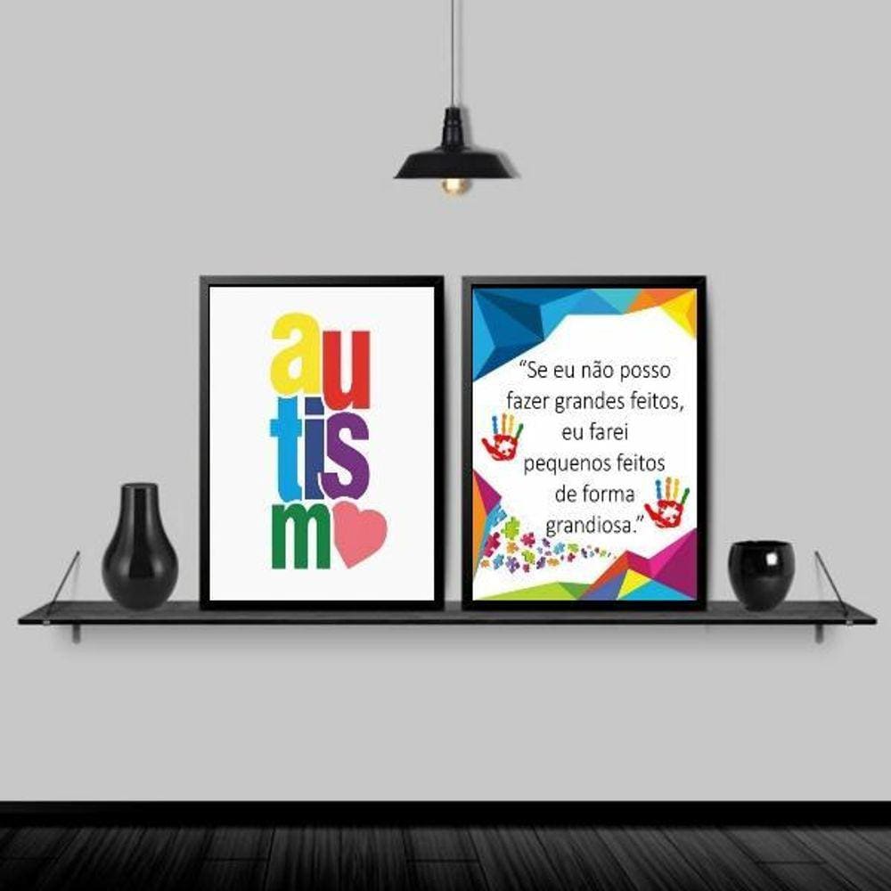 Kit 2 Quadros Frase Reflexão Autismo 33X24Cm - Com Vidro