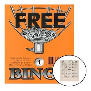Cartela Bingo 3 Blocos 100 Folhas Total 300 Fls. 11X10Cm