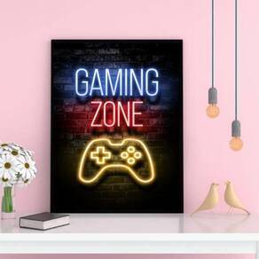 Quadro Gamer Gaming Zone 33X24Cm - Com Vidro