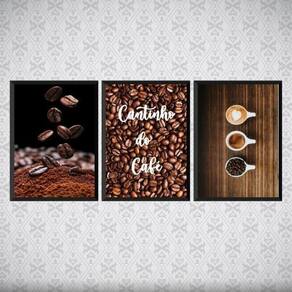 Kit 3 Quadros Cantinho Do Café Grãos 33X24Cm - Com Vidro