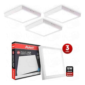 Kit3 Painel Led Sobrepor 22X22 Luminaria 18W 6500K Avant