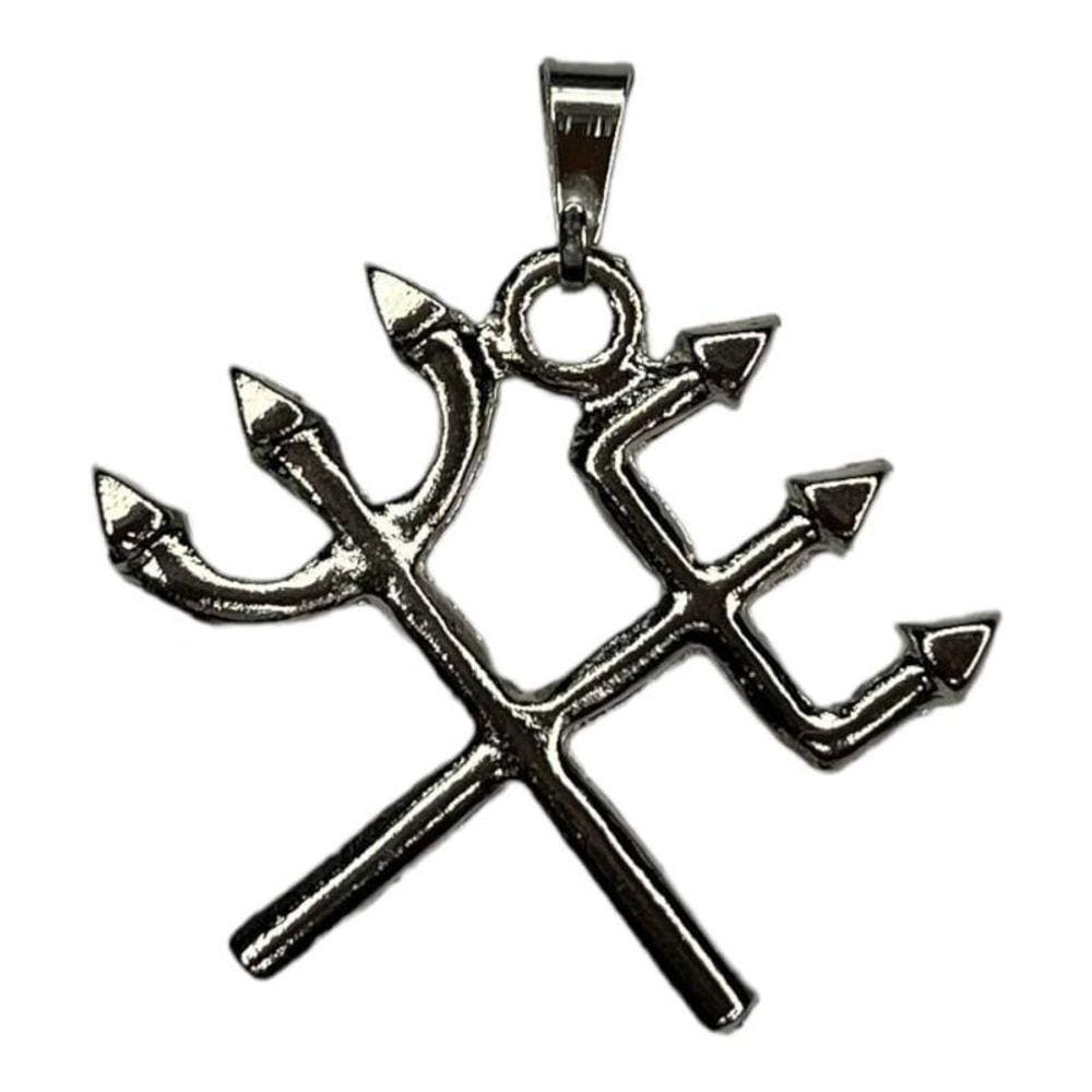 Pingente Tridente Pomba Gira X Exú 3,0 Cm Niquelado