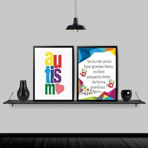 Kit 2 Quadros Frase Reflexão Autismo 45X34Cm - Com Vidro