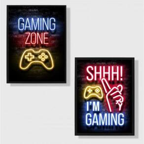 Kit 2 Quadros Gaming Zone 24X18Cm - Com Vidro