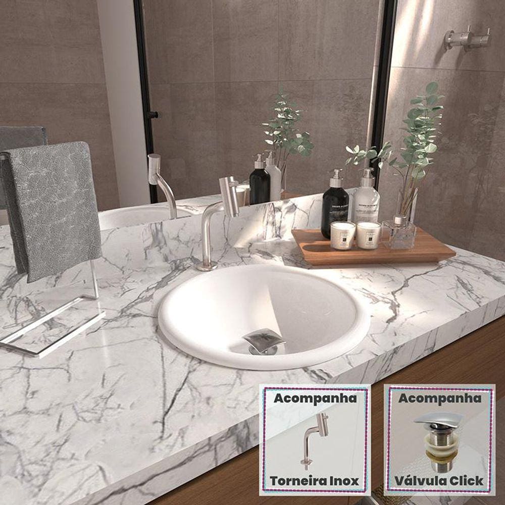 Cuba Sobrepor Lume com Torneira Inox Curva e Válvula Click