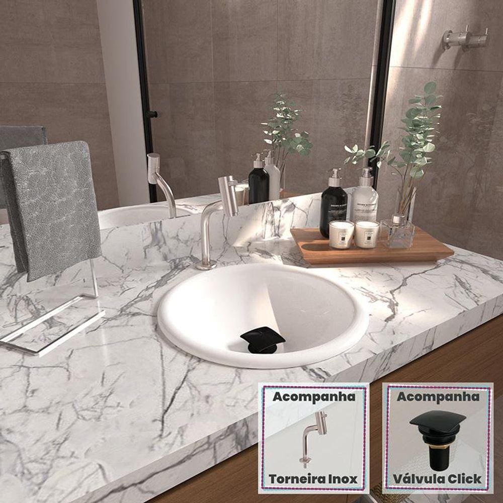 Cuba Sobrepor Lume C Torneira Inox Curva Válvula Click Black