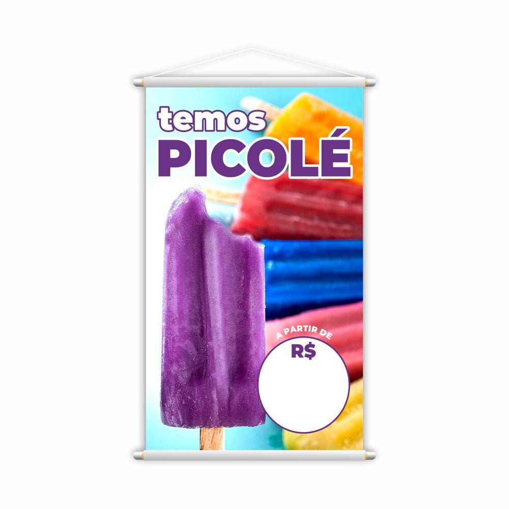 Banner Temos Picolé Colorido Preço Fundo Branco 80x50cm