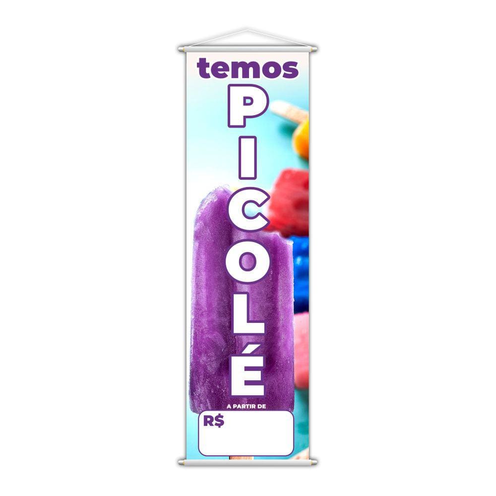 Banner Temos Picolé Colorido Preço Fundo Branco 100x30cm