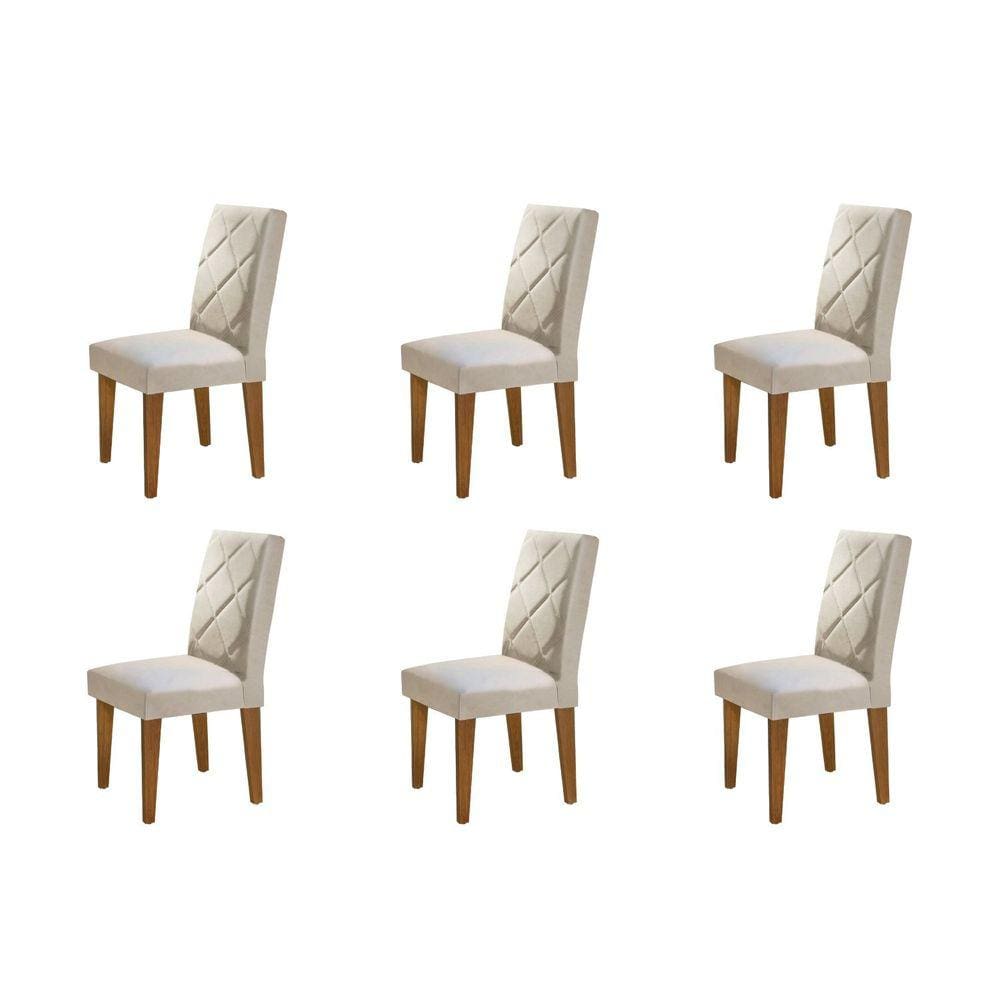 Conjunto 6 Cadeiras Madeira Moscou Rufato Veludo Creme/Capuccino