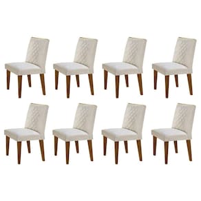 Conjunto 8 Cadeiras Madeira Sofia Rufato Veludo Creme/Capuccino