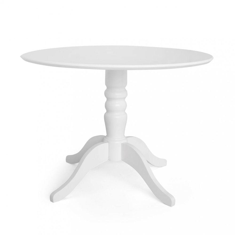 Mesa Redonda Madeira Maciça Pé Central Torneado 4 Lugares Gardênia Espresso Móveis Branco
