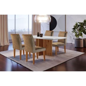 Conjunto Sala de Jantar Mesa Tampo em MDF 4 Cadeiras Rufato Imbuia/Off White