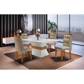 Conjunto Mesa 120cm Clarice e 4 Cadeiras Valentina Rufato Turim 07/Off White/imbuia