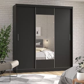 Guarda Roupa Casal com Espelho 3 Portas de Correr Muriqui Maxx CabeCasa MadeiraMadeira Preto