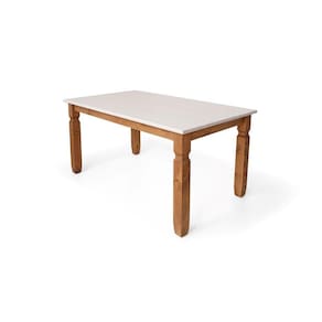 Mesa Retangular 6 Lugares Tampo MDF Madeira Maciça 6 Lugares Corona Móveis Deiss Cera Mel/Branco