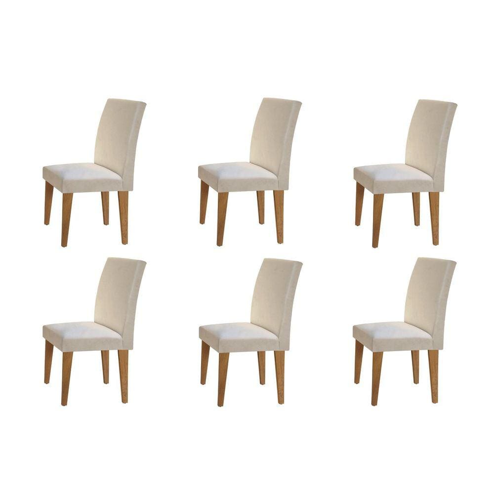 Conjunto 6 Cadeiras Alana Rufato Veludo Creme/Imbuia