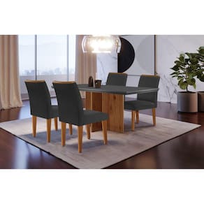 Conjunto Sala de Jantar Mesa Tampo em MDF 4 Cadeiras Rufato Grafite/Imbuia