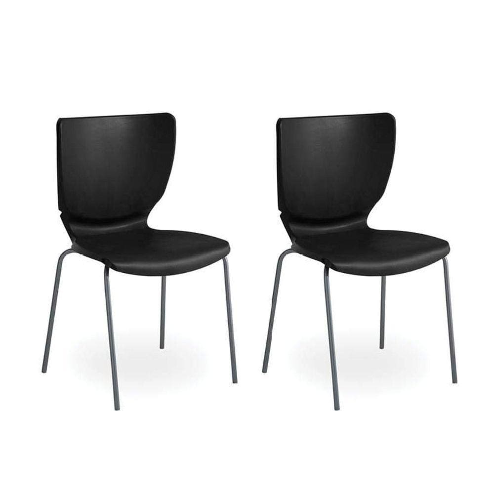 Conjunto 2 Cadeiras Empilháveis Mono Prima Design Preto/Prata