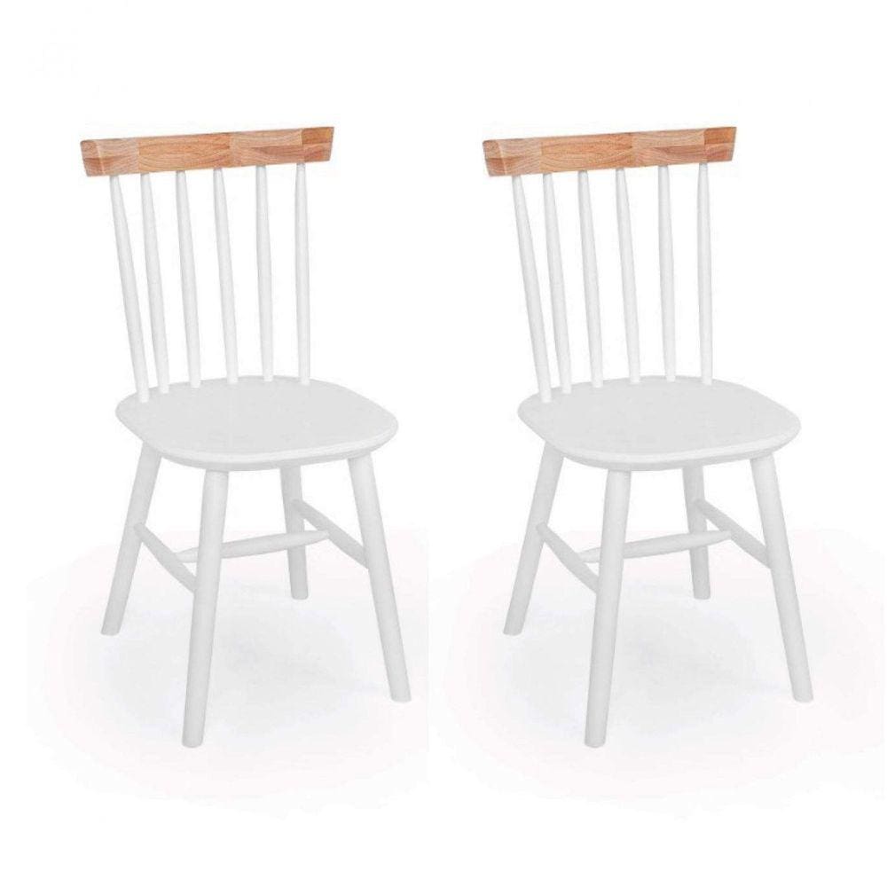 Conjunto de 2 Cadeiras Madeira Maciça Milena Ecomóveis Branco/Marroml