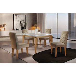 Conjunto Mesa 120cm Canto Reto Dublin e 4 Cadeiras Irlanda Rufato Turim 07/Off White/imbuia