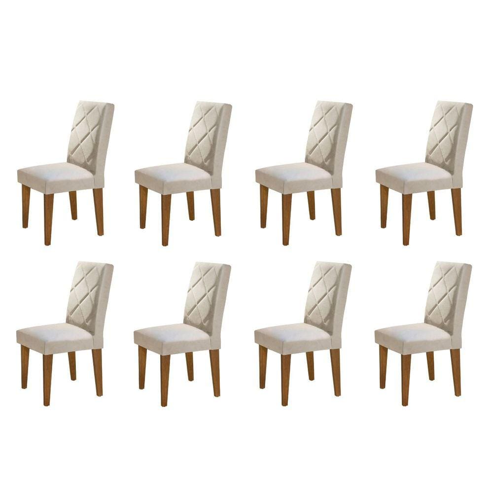 Conjunto 8 Cadeiras Madeira Moscou Rufato Veludo Creme/Capuccino